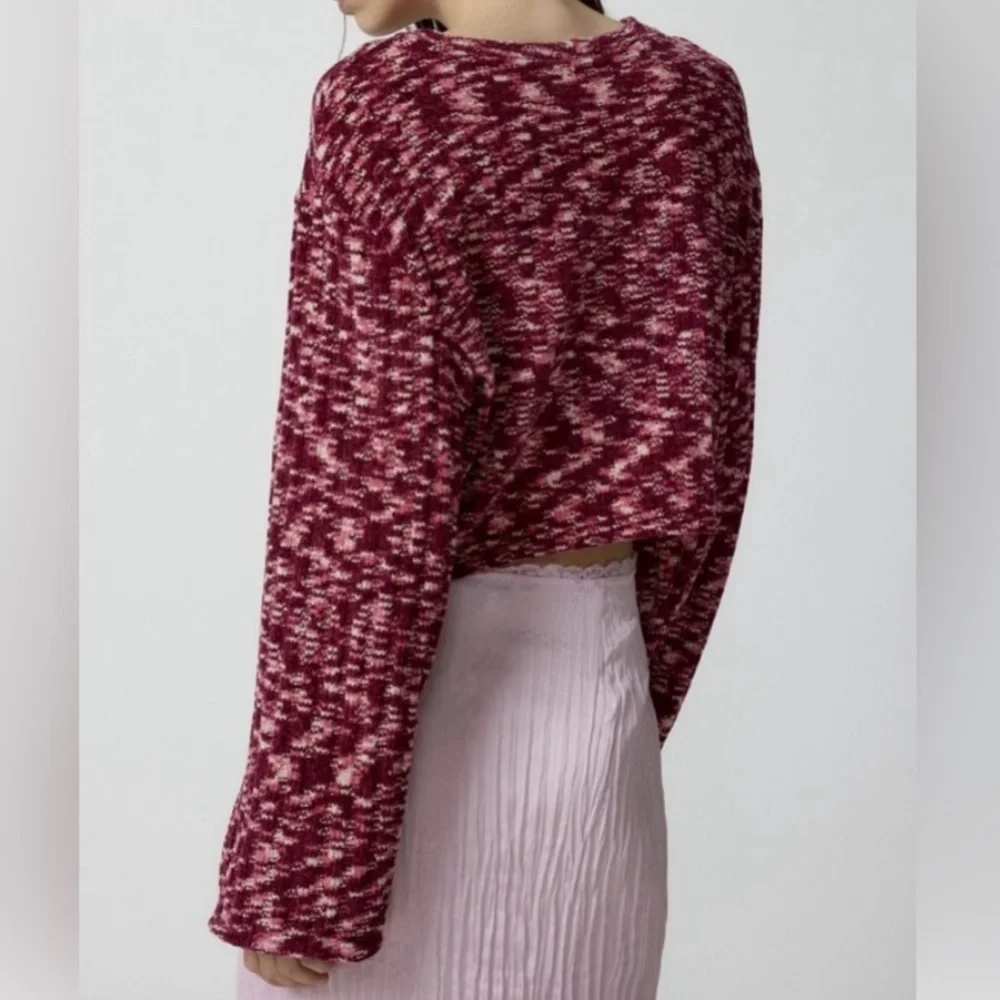 🟠NWT URBAN RENEWAL Remnants Marled Chenille Drippy Sleeve Sweater in Wine XL